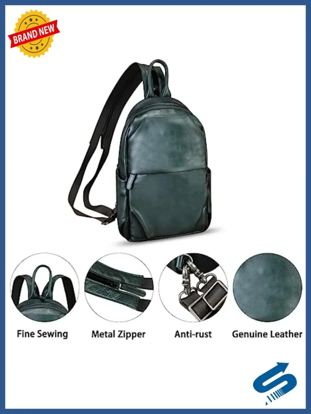 Genuine Leather Convertible Sling Backpack Crossbody Shoulder Daypack